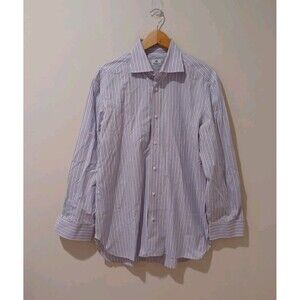 Borrelli Napoli Men’s Cotton Dress Shirt Blue Pink Stripe Size 17 3/4 40 Italy